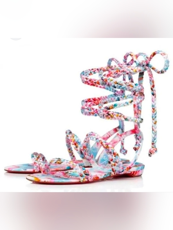 Christian Louboutin Shoes - CHRISTIAN LOUBOUTIN MARYAM Multicolor Satin Braided Lace Up Sandals